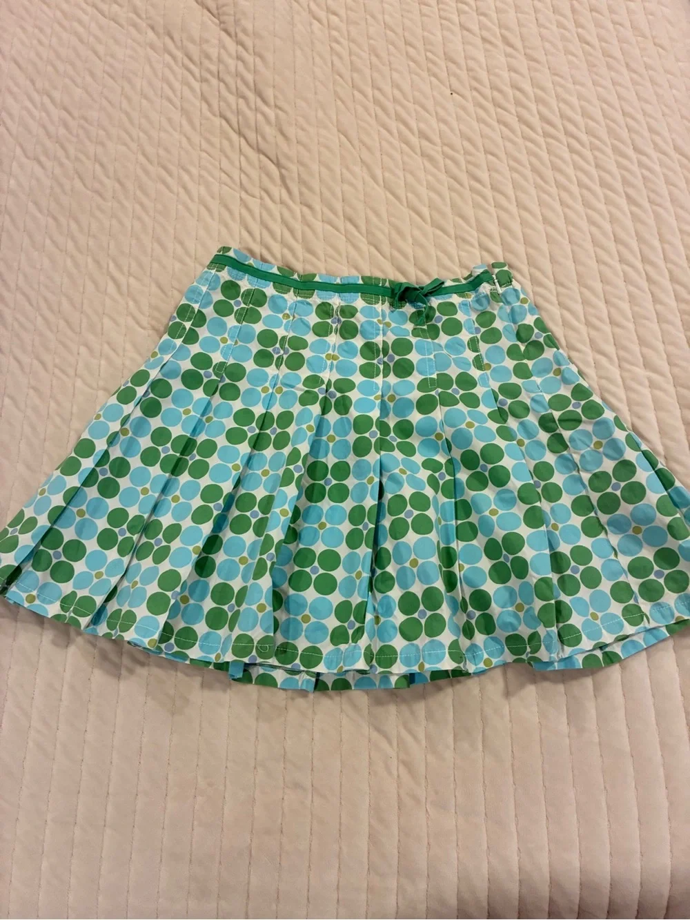 Mini Boden Green and Light Blue Polka Dot Pleated Skirt
